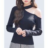 ブラック | オブリーク・ネック風ニットトッブス | SAISON DE PAPILLON