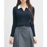 ネイビー | レイヤー配色カラーリブニット | SAISON DE PAPILLON