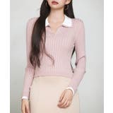 ピンク | レイヤー配色カラーリブニット | SAISON DE PAPILLON