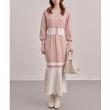 ピンク | トランペットライン長袖ミディ丈配色ニットワンピース | SAISON DE PAPILLON 