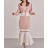 トランペットライン長袖ミディ丈配色ニットワンピース | SAISON DE PAPILLON  | 詳細画像7 