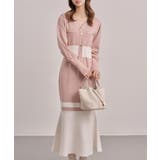 トランペットライン長袖ミディ丈配色ニットワンピース | SAISON DE PAPILLON  | 詳細画像8 