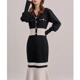 トランペットライン長袖ミディ丈配色ニットワンピース | SAISON DE PAPILLON  | 詳細画像17 