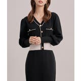 トランペットライン長袖ミディ丈配色ニットワンピース | SAISON DE PAPILLON  | 詳細画像20 