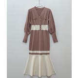 トランペットライン長袖ミディ丈配色ニットワンピース | SAISON DE PAPILLON  | 詳細画像22 