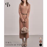 ベルト付きジョニーカラーランダムリブ編みニットワンピース | SAISON DE PAPILLON  | 詳細画像1 