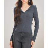 グレー | 胸元レースリブ編みニットトップス | SAISON DE PAPILLON