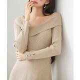 アシンメトリネック長袖ミディ丈ニットワンピース | SAISON DE PAPILLON | 詳細画像18