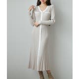 ベージュ | 配色リブ編みニットミディ丈ワンピース | SAISON DE PAPILLON