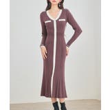 チョコ | 配色リブ編みニットミディ丈ワンピース | SAISON DE PAPILLON