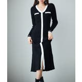 ブラック | 配色リブ編みニットミディ丈ワンピース | SAISON DE PAPILLON