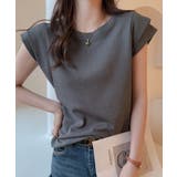 チャコール | クルーネックダブルショルダーT シャツ。 | SAISON DE PAPILLON 
