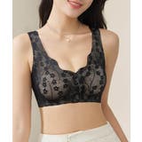 ブラック | フロントスナップボタンレースブラジャー | SAISON DE PAPILLON 