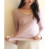 ピンク | リブ編み暖か裏起毛ストレッチトップス | SAISON DE PAPILLON