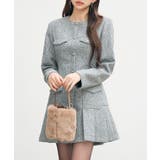 グレー | ローウエストミニ丈プリーツツイードワンピース | SAISON DE PAPILLON