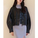 ブラック | ノーカラーフェイクレザーブルゾン | SAISON DE PAPILLON 