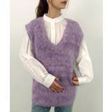 パープル | 起毛シャギーオーバーサイズVネックベスト | SAISON DE PAPILLON 