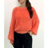 オレンジ | ラウンドネックショート丈光沢フェザーニット | SAISON DE PAPILLON