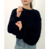 ブラック | ラウンドネックショート丈光沢フェザーニット | SAISON DE PAPILLON