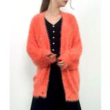 オレンジ | 光沢フェザーVネックミドル丈カーディガン | SAISON DE PAPILLON