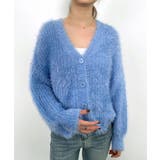 ライトブルー | 光沢フェザーVネックミドル丈カーディガン | SAISON DE PAPILLON