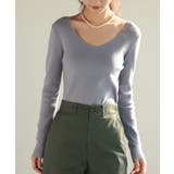 ブルー | コンパクトVネックニットプルオーバー | SAISON DE PAPILLON 