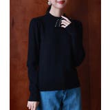 ブラック | 首元パールリボンハイゲージニットプルオーバー | SAISON DE PAPILLON 