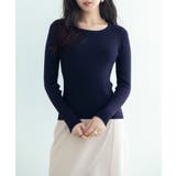 ネイビー | リブ編みクルーネックニットプルオーバー | SAISON DE PAPILLON