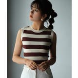 クルーネック配色ボーダーノースリーブニット | SAISON DE PAPILLON | 詳細画像11