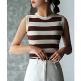 クルーネック配色ボーダーノースリーブニット | SAISON DE PAPILLON | 詳細画像21