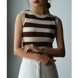 ブラウン | クルーネック配色ボーダーノースリーブニット | SAISON DE PAPILLON