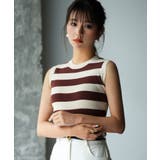 クルーネック配色ボーダーノースリーブニット | SAISON DE PAPILLON | 詳細画像13