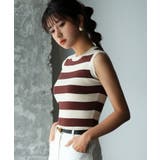 クルーネック配色ボーダーノースリーブニット | SAISON DE PAPILLON | 詳細画像14