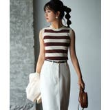 クルーネック配色ボーダーノースリーブニット | SAISON DE PAPILLON | 詳細画像16