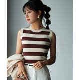 クルーネック配色ボーダーノースリーブニット | SAISON DE PAPILLON | 詳細画像18