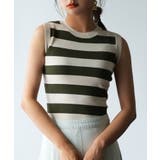 カーキ | クルーネック配色ボーダーノースリーブニット | SAISON DE PAPILLON