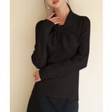 ブラック | リボンボウタイネックニットプルオーバ | SAISON DE PAPILLON