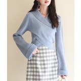 ブルーグレー | 折り返し襟リブ編みニットプルオーバー | SAISON DE PAPILLON