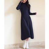 ネイビー | ギャザースリーブプチハイネックニットワンピース | SAISON DE PAPILLON 
