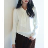 アイボリー | リボンハイゲージ編みニットプルオーバー | SAISON DE PAPILLON 