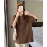 ブラウン | Y2K オーバーサイズシルエットエンボスロゴTシャツ 韓国ファッション | SEU