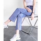 センターロングスリット入りストレッチデニムパンツ ハイウエストデニム | SEU | 詳細画像5