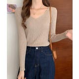 春のレイヤードコーデにぴったり！リブニットトップス Vネック サマーニット | SEU | 詳細画像20 