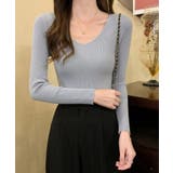 春のレイヤードコーデにぴったり！リブニットトップス Vネック サマーニット | SEU | 詳細画像4 