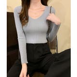 春のレイヤードコーデにぴったり！リブニットトップス Vネック サマーニット | SEU | 詳細画像6 