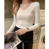 春のレイヤードコーデにぴったり！リブニットトップス Vネック サマーニット | SEU | 詳細画像13 