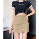 ベージュ | サイドスリットデニムミニスカートパンツ スカート風 デニムショートパンツ | SEU