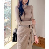 バイカラーパイピングラップニットワンピース 細身 秋冬 | SEU | 詳細画像10 