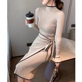 バイカラーパイピングラップニットワンピース 細身 秋冬 | SEU | 詳細画像12 