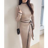 バイカラーパイピングラップニットワンピース 細身 秋冬 | SEU | 詳細画像13 